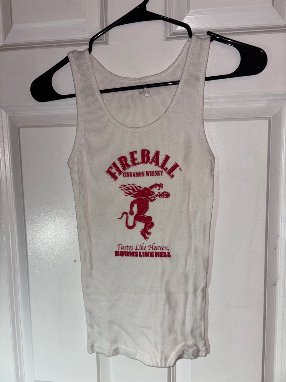 Alstyle White Ribbed Tank Top with Red Fireball Logo